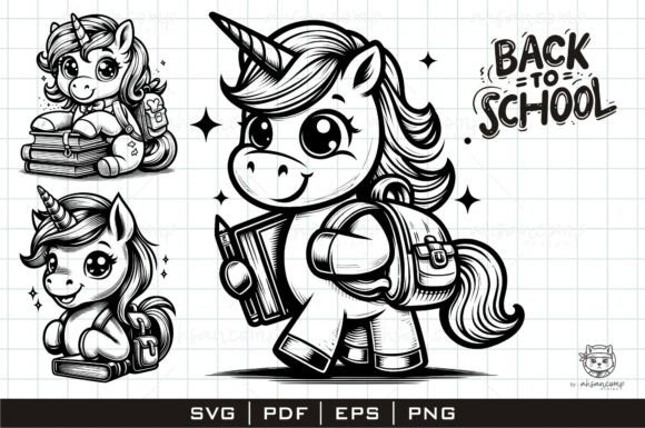 Adorable Unicorn with Backpack and Book