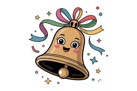 Bell Ribbon Cheerful Expression Clipart: A Versatile Asset for Creative Projects