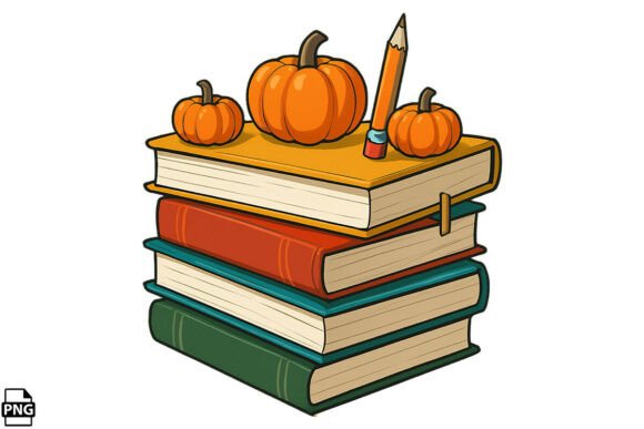 Book Stack with Pumpkin Fall PNG