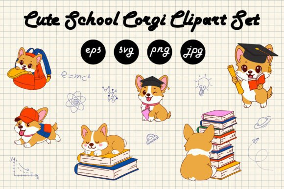 Cute School Corgi Clipart Set: A Playful Solution for Creative Professionals and Educators