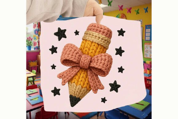 Cute School Pencil Crochet Yarn PNG
