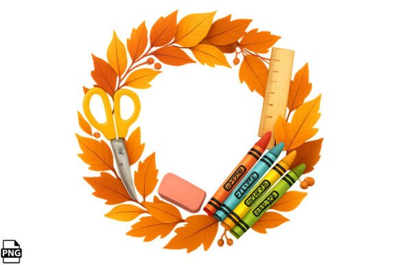 Fall Wreath with School Supplies PNG