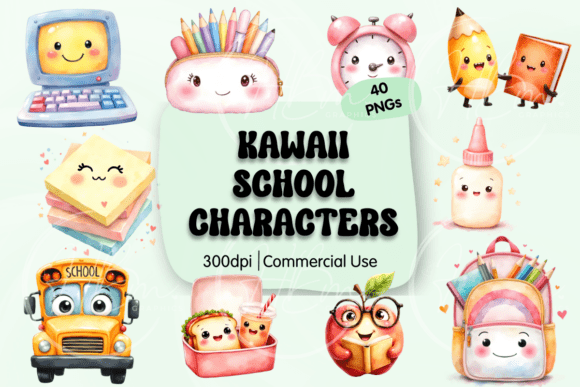 Kawaii School Characters Clipart