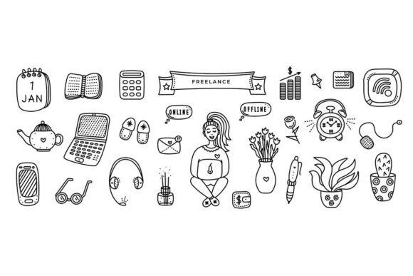 Monochrome Freelance Doodle Set: A Modern Tool for Creative Expression and Productivity