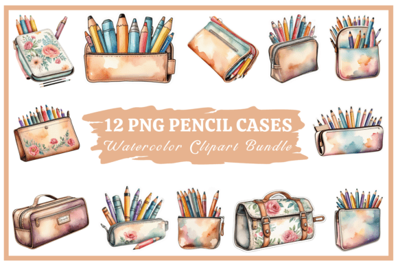 Pencil Case Watercolor Clipart Bundle