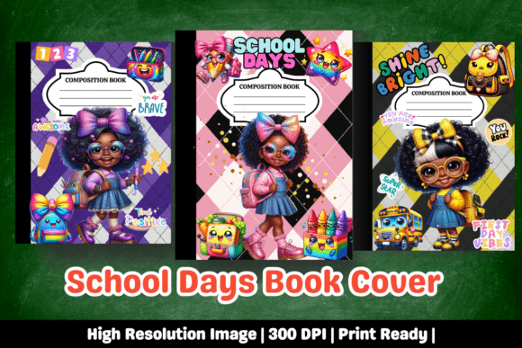 School Days Book Cover Set Black Girl