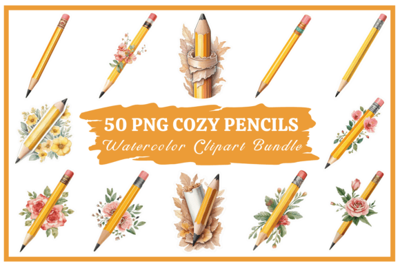 School Pencil Watercolor Clipart Bundle