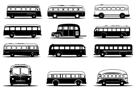Set Bundle of Black Hand Drawn Bus: A Versatile Design Resource for Creators
