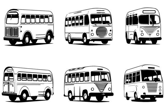 Set of Silhouette School Bus Icon