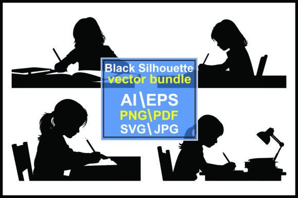 Silhouettes of Girls Studying at Desks: A Versatile Design Asset for Creators and Educators