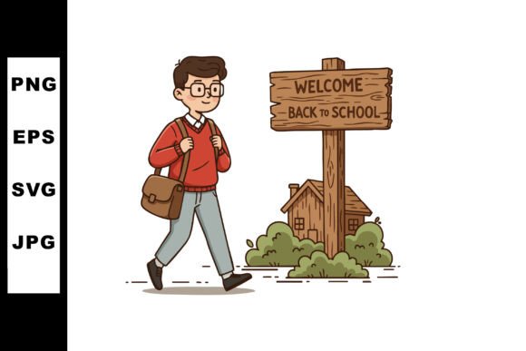 Student Walking Near Welcome Back to School Illustration