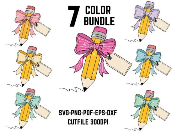 Teacher Pencil with Bow Clipart Bundle – A Versatile Design Asset for Back-to-School Creations
