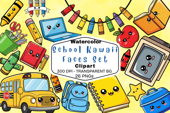 Watercolor Kawaii School Clipart: A Delightful Addition to Educational and Creative Projects