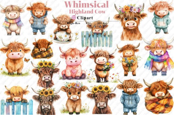Whimsical Highland Cow PNG Clipart: A Versatile Addition to Your Creative Projects